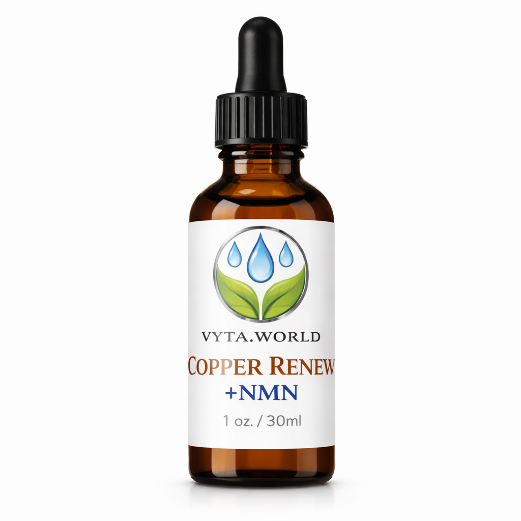 Vyta World Copper Renew + NMN dropper bottle on a white background