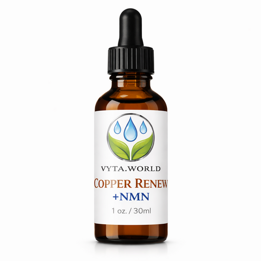 Vyta World Copper Renew + NMN dropper bottle on a white background