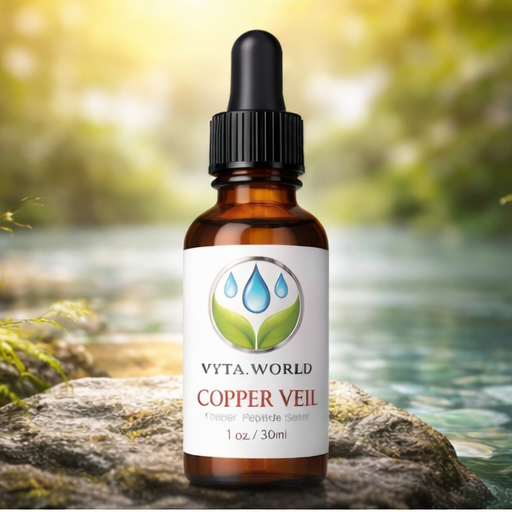 Vyta World Copper Veil bottle on a rock with a natural background