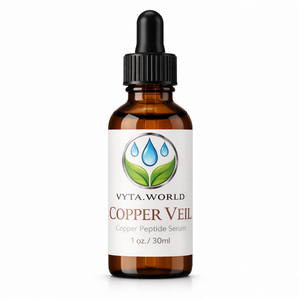 Vyta World Copper Veil serum bottle with dropper on a white background