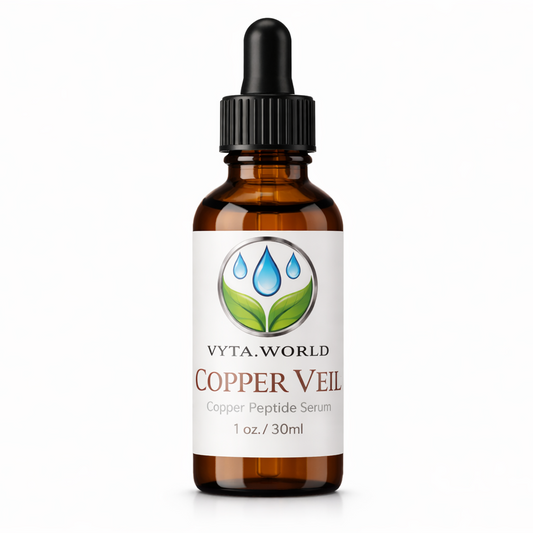 Vyta World Copper Veil serum bottle with dropper on a white background